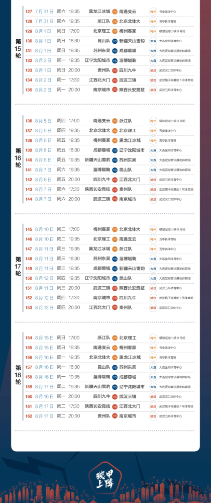 2021年中甲第二阶段的赛程时间表和对阵情况