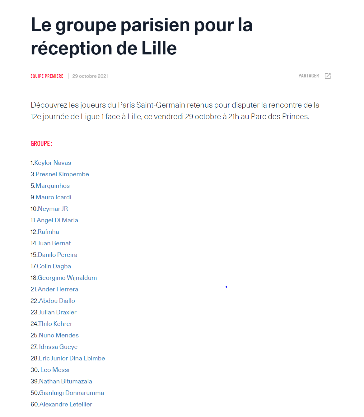巴黎战里尔大名单出炉：姆巴佩、帕雷德斯、维拉蒂缺席