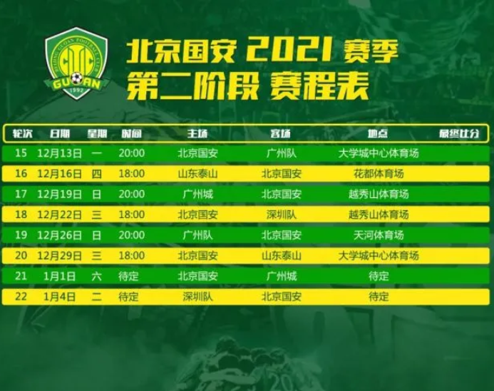 北京国安中超第一阶段比赛回顾，第二阶段赛程时间表一览