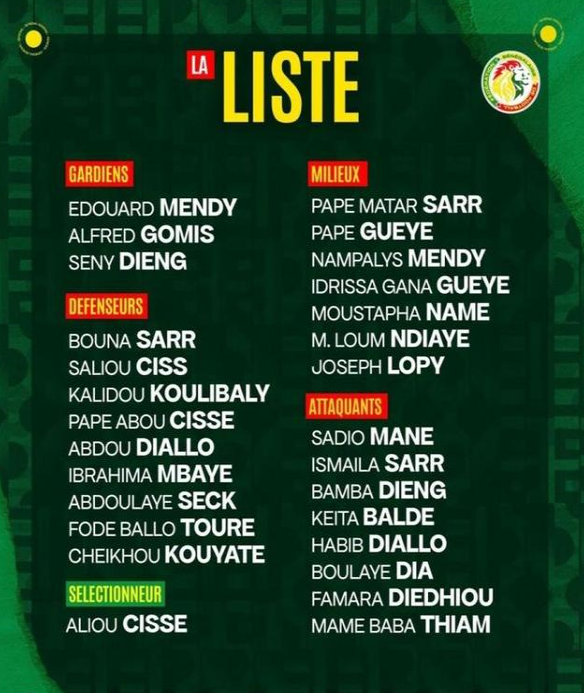 塞内加尔足协公布非洲杯大名单