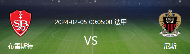 2月5日周一，法甲联赛：布雷斯特对阵尼斯直播前瞻