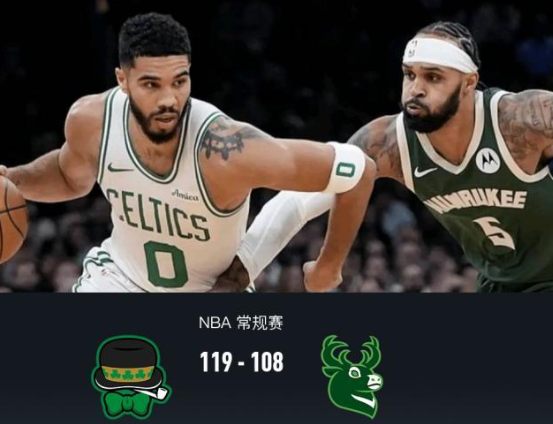 NBA凯尔特人119-108胜雄鹿，雄鹿遭遇新赛季三连败