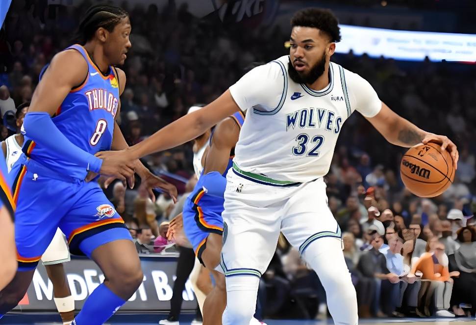 NBA西部决赛G4:森林狼VS雷霆,森林狼内线双塔出击